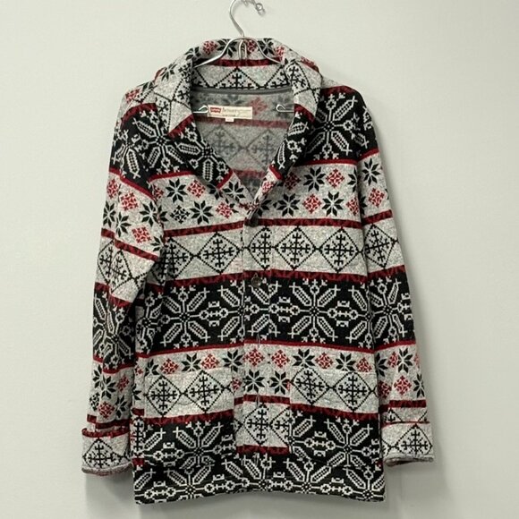Levi’s Nordic Fair Isle Snowflake Womens Small Shawl Collar Sweater Cardigan - Picture 2 of 12